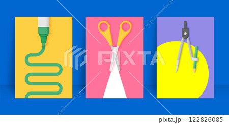 School stationery grain texture design minimal modern flat colorful A4 size for Book cover, Annual report, Magazine, Poster, Flyer, Brochure, Portfolio, Business presentation, Banner, website template 122826085