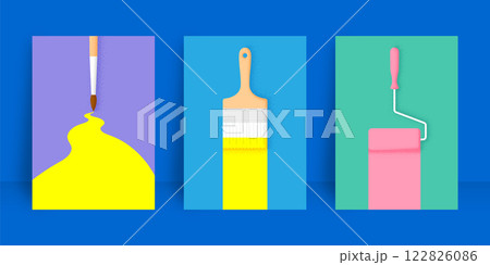 School stationery grain texture design minimal modern flat colorful A4 size for Book cover, Annual report, Magazine, Poster, Flyer, Brochure, Portfolio, Business presentation, Banner, website template 122826086
