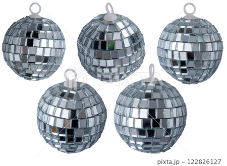 Mirror disco ball isolated on white background. Set of different 122826127
