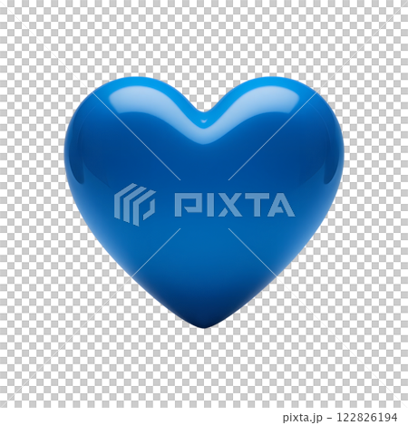 A bright light blue 3D glossy heart with a reflective surface, isolated on a transparent background. 122826194