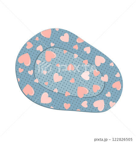 Cute kids sticking eye plaster with hearts pattern. Isolated vector illustration. Amblyopia, strabismus, or lazy eye treatment concept 122826505
