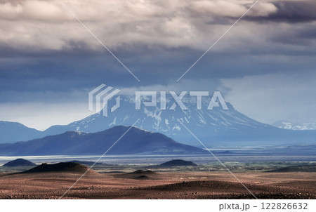 Beautiful landscape of mountain in Iceland with volcano in the background 122826632