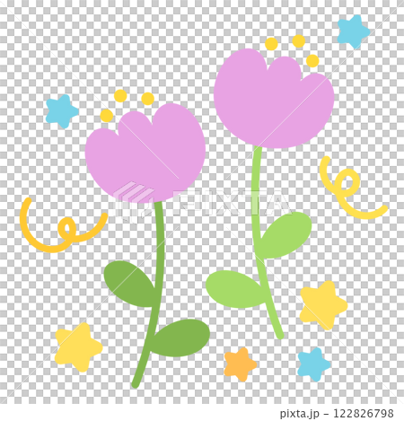 Purple tulip flowers with green leaves illustration for floral print, spring, summer, nature, garden, plants, tree, blossom, blooming, fabric print, sticker, picnic, park, house yard, environment Purple tulip flowers with green leaves illustration for floral print, spring, summer, nature, garden, plants, tree, blossom, blooming, fabric print, sticker, picnic, park, house yard, environment 122826798