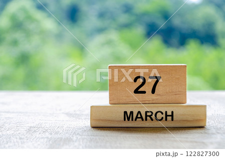 27 March calendar on wooden table with customizable space for text, ideas or messages. Calendar and copy space concept 27 March calendar on wooden table with customizable space for text, ideas or messages. Calendar and copy space concept 122827300