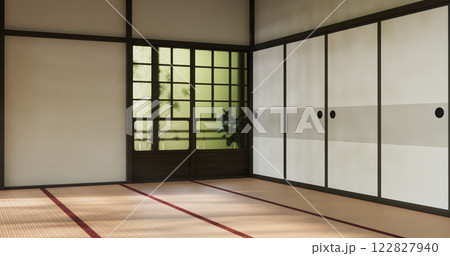 Modern japan style empty room decorated with Lamp and tatami mat. 122827940