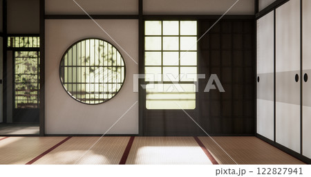 Modern japan style empty room decorated with Lamp and tatami mat. 122827941
