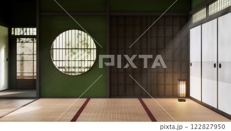 Architecture and interior concept Empty room and wood panels wall background 3D illustration rendering 122827950