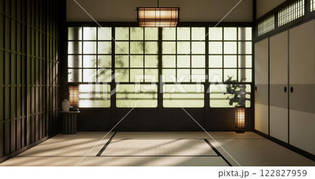 Modern japan style empty room decorated with Lamp and tatami mat. 122827959