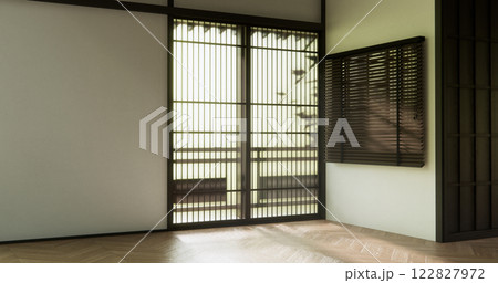Muji style Empty room minimal with wood panels wall background 122827972