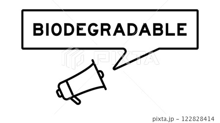 Megaphone icon with speech bubble in word biodegradable on white background Megaphone icon with speech bubble in word biodegradable on white background 122828414