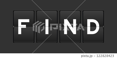 Black color analog flip board with word find on gray background Black color analog flip board with word find on gray background 122828423