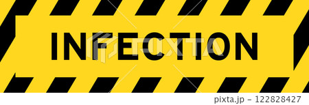 Yellow and black color with line striped label banner with word infection 122828427