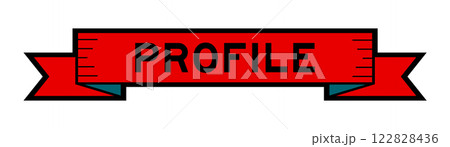 Ribbon label banner with word profile in red color on white background Ribbon label banner with word profile in red color on white background 122828436