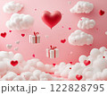 red paper hearts on pink background 122828795