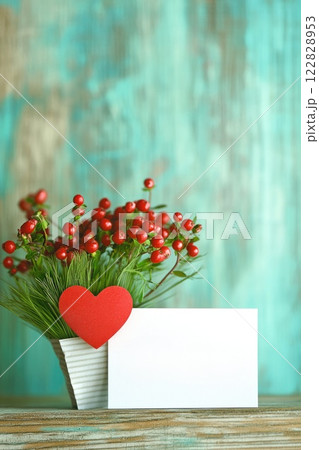 Beautiful bouquet of flowers and love letter greeting card with red heart, Mother's Day, Valentine's day, concept 122828953