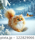 雪の中を歩く猫 122829066