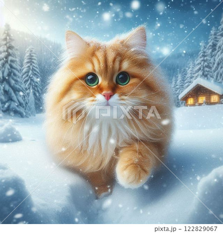 雪の中を歩く猫 雪の中を歩く猫 122829067