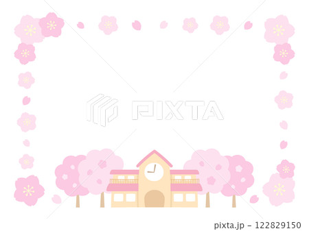 春の幼稚園と桜の花　入園や卒園フレームのイラスト02 122829150