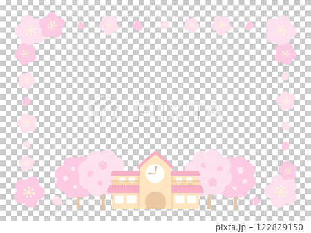 春の幼稚園と桜の花　入園や卒園フレームのイラスト02 122829150
