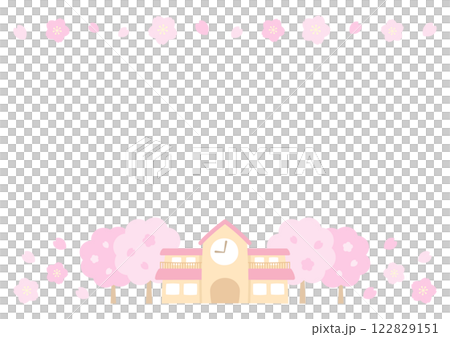 Spring kindergarten and cherry blossoms - illustration of entrance and graduation frame 122829151