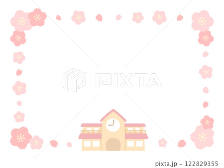 春の幼稚園と桜の花　入園や卒園フレームのイラスト04 122829355