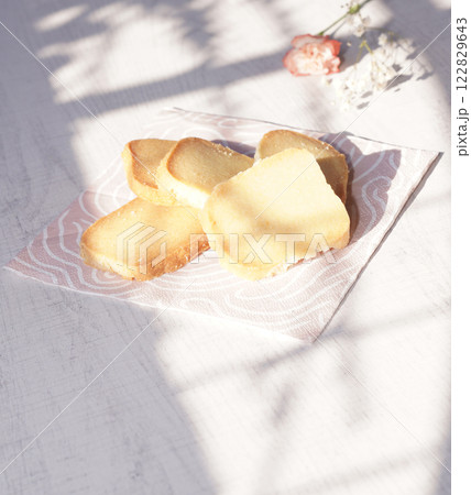 Homemade shortbread cookies with bright background. Homemade shortbread cookies with bright background. 122829643