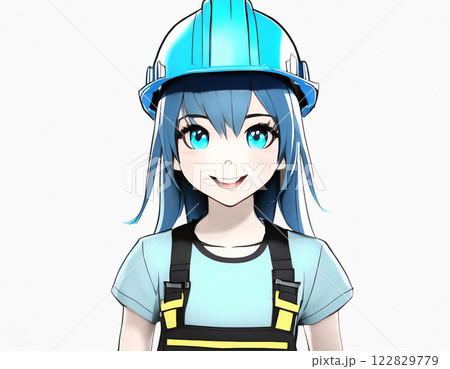 ヘルメットをかぶった女性。アニメ風。AI生成画像。 122829779