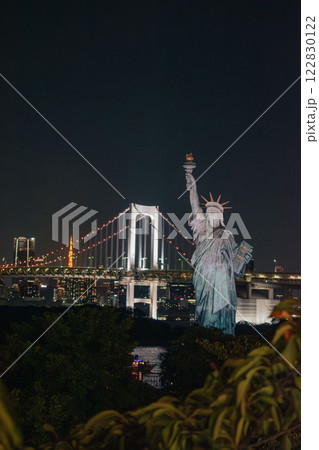 Odaiba Tokyo Japan, Rainbow bridge and Tokyo tower cityscape 122830122