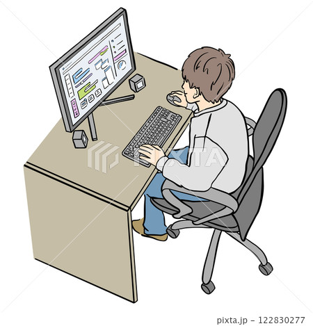 パソコンで作業をしている男性　イラスト 122830277