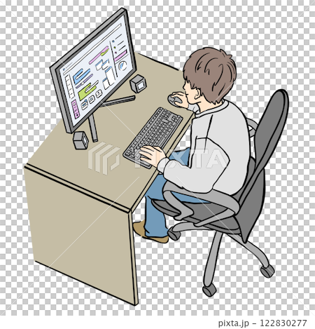 パソコンで作業をしている男性　イラスト 122830277
