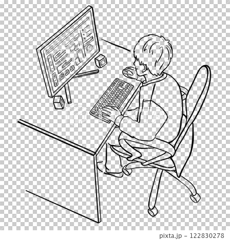 Man working on a computer illustration 1 color 122830278