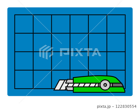 カッター台を使用してカッターナイフで工作をするイラスト 122830554