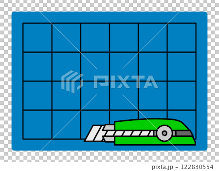 カッター台を使用してカッターナイフで工作をするイラスト 122830554