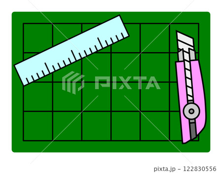カッター台を使用してカッターナイフで工作をするイラスト カッター台を使用してカッターナイフで工作をするイラスト 122830556