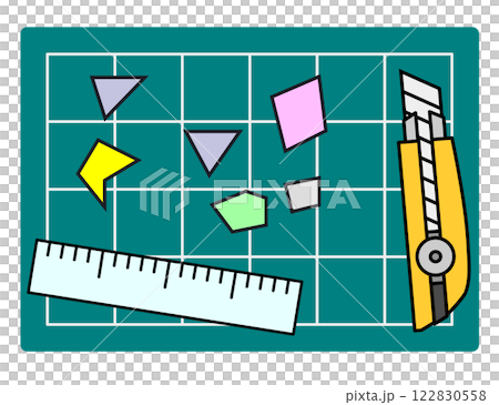 Illustration of crafting with a cutter knife using a cutter stand 122830558