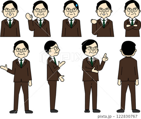 ベテラン社員スーツ男性の全身・上半身セット	 122830767