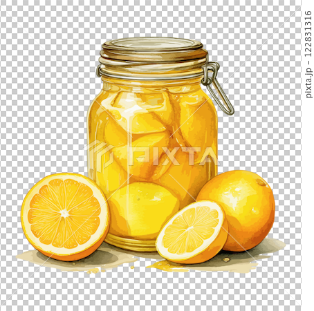 瓶漬けしたレモンの水彩風イラスト 生成AI 瓶漬けしたレモンの水彩風イラスト 生成AI 122831316