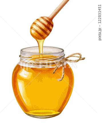 はちみつとハニーディッパーの水彩風イラスト　生成AI 122831451