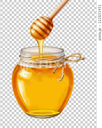 はちみつとハニーディッパーの水彩風イラスト　生成AI 122831451