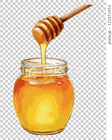 Honey and honey dipper watercolor illustration AI generation 122831452