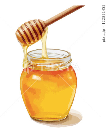 はちみつとハニーディッパーの水彩風イラスト 生成AI はちみつとハニーディッパーの水彩風イラスト 生成AI 122831453