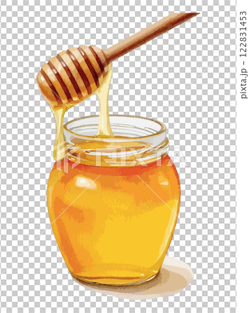 Honey and honey dipper watercolor illustration AI generation 122831453