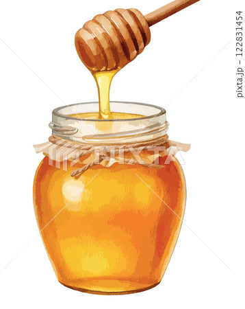 はちみつとハニーディッパーの水彩風イラスト　生成AI 122831454