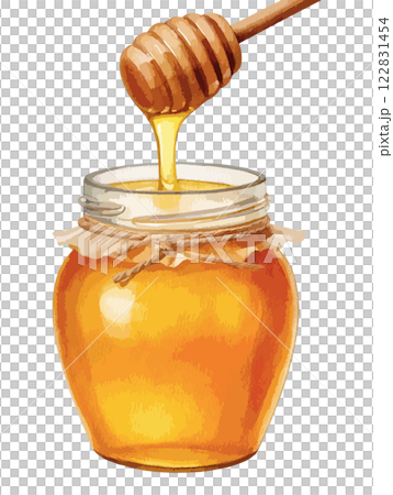 はちみつとハニーディッパーの水彩風イラスト　生成AI 122831454