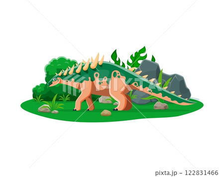 Cartoon polacanthus dinosaur character. Extinct lizard happy cute vector personage, Jurassic era animal or paleontology dinosaur funny funny mascot. Prehistoric reptile with spikes on back and tail 122831466