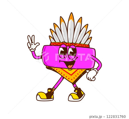Groovy math minus sign as Indian chief cartoon character, vector mathematical symbol. Funny groovy minus sign as Indian or Native American chief in feather headdress for equation symbol character Groovy math minus sign as Indian chief cartoon character, vector mathematical symbol. Funny groovy minus sign as Indian or Native American chief in feather headdress for equation symbol character 122831760