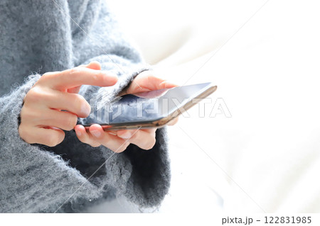 スマホを使う女性の手元 スマホを使う女性の手元 122831985