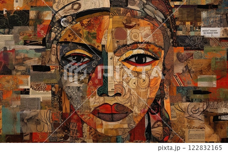 Abstract collage that celebrates the beauty and diversity of humanity. Variety of people from different ethnicities, cultures, ages and genders. Generative Ai 122832165