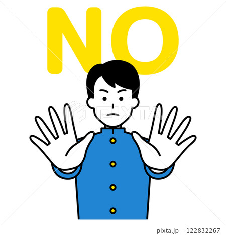 両手を前に出してNOと言う男子学生 122832267