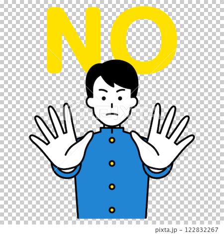 両手を前に出してNOと言う男子学生 122832267